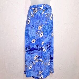 Vintage 90s Blue Tropical Hawaiian Maxi Wrap Skirt Women's 10